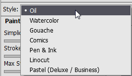 Style drop-down list Style drop-down list