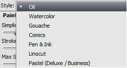 Style drop-down list Style drop-down list