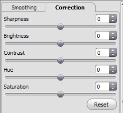 Correction tab parameters Correction tab parameters