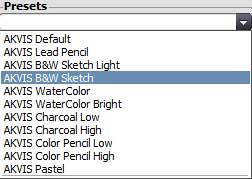 Presets drop-down list