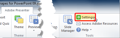 Settings button within the Presentation group