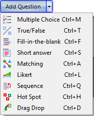 Add Question drop-down list Add Question drop-down list