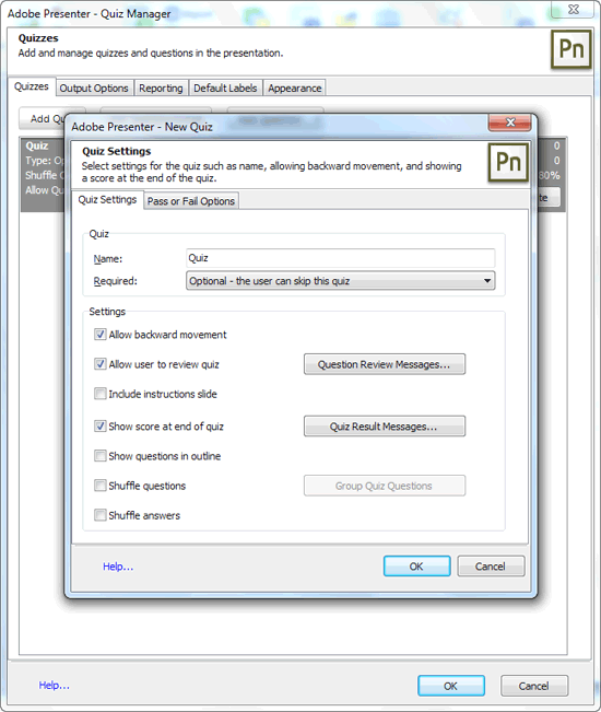 Quiz Manager and New Quiz dialog boxes Quiz Manager and New Quiz dialog boxes