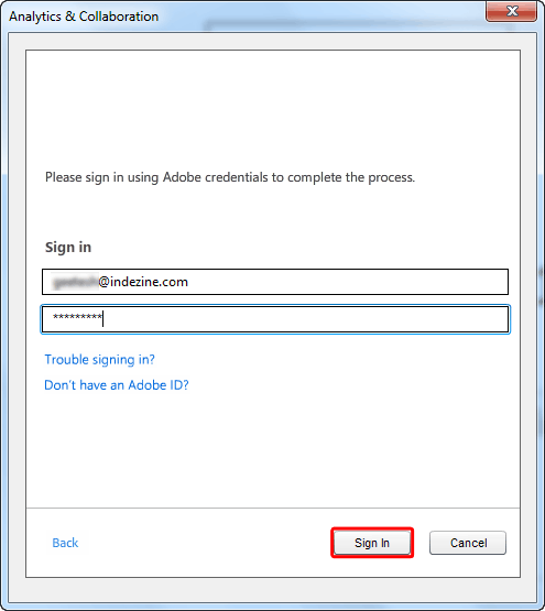 Sign in by entering your Adobe ID