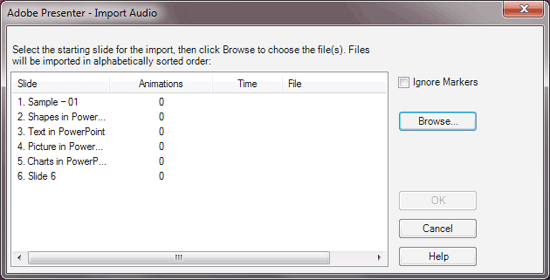 Import Audio dialog box