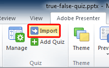 Import Quiz button within the Quiz group