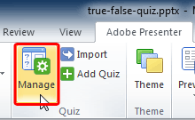 Manage button within the Quiz group