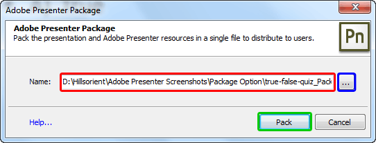 Package dialog box