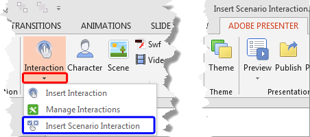Insert Scenario Interaction option Insert Scenario Interaction option