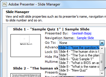 Go To drop-down menu Go To drop-down menu