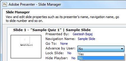 Advance by User drop-down menu Advance by User drop-down menu
