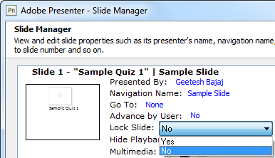 Lock Slide drop-down menu Lock Slide drop-down menu