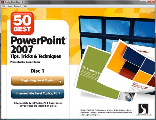 50 Best PowerPoint 2007 Tips, Tricks, & Techniques DVD interface