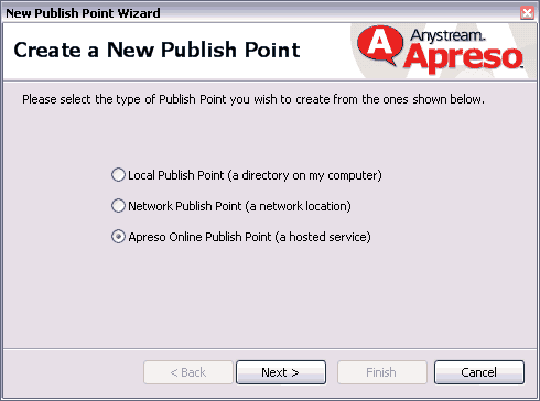 New Publish Point Wizard