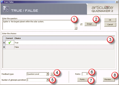Add your True / False quiz questions
