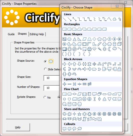 Shapes gallery within the Circlify interface