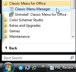 Classic Menu for Office 2007 Start menu group