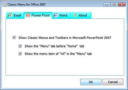 Classic Menu for Office 2007 Window