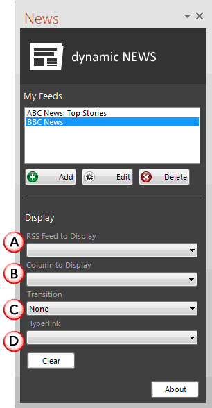 News feed is added within the News Task Pane News feed is added within the News Task Pane