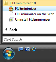 FILEminimizer start menu group