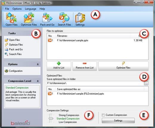 FILEminimizer Office interface