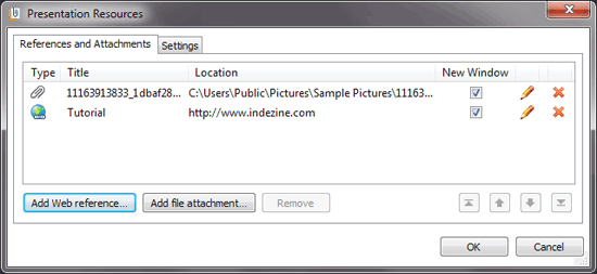 Presentation Resources window Presentation Resources window
