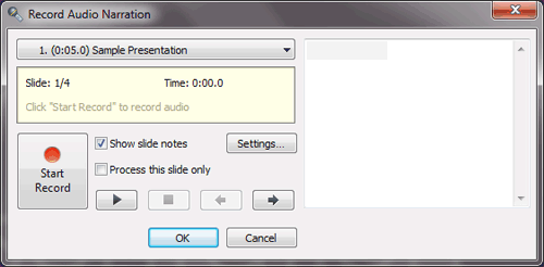 Record Audio Narration window Record Audio Narration window