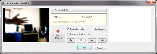 Record Video Narration window Record Video Narration window