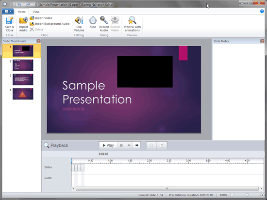 Narration editor window Narration editor window