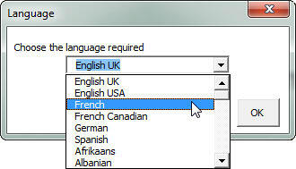 Drop-down list displaying all the languages available 