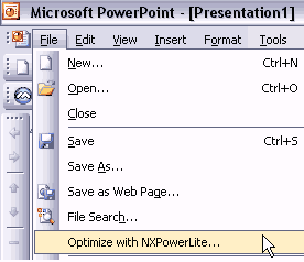 nxpowerlite menu option inside powerpoint