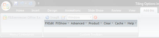 OfficeFX Presenter in the Add-Ins tab of the Ribbon in PowerPoint 2007