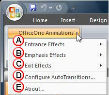 OfficeOne Animations drop-down menu