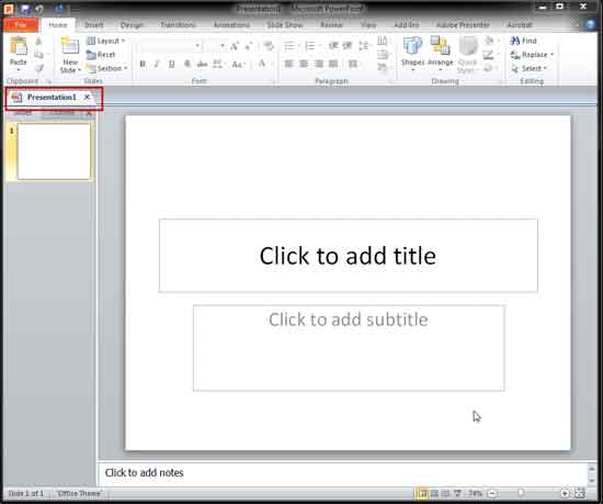 PowerPoint 2010 interface with tab
