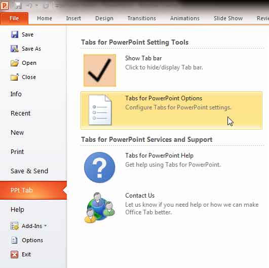 Tabs for PowerPoint Options