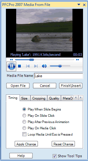 PFCPro 2007's Media from File options