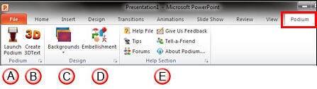 Options within Podium tab of the Ribbon