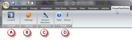 PowerFlashPoint tab on the Ribbon