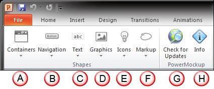 Shapes and PowerMockup group within PowerMockup tab Shapes and PowerMockup group within PowerMockup tab