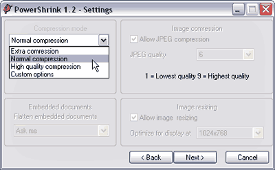 Compression settings for PowerPoint