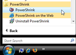 PowerShrink Start menu Group