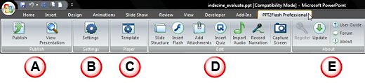 PPT2Flash Professional tab on the Ribbon