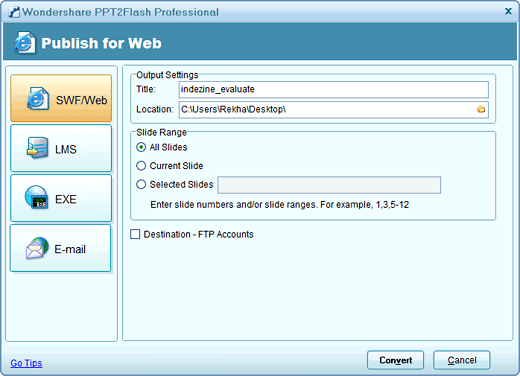 Publish dialog box