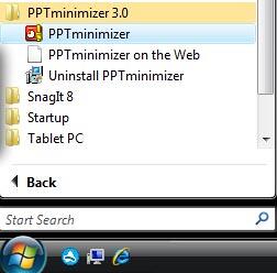 The PPTminimizer Start Menu Group