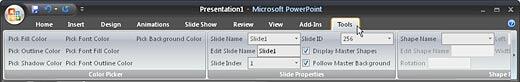 Tools tab on the ribbon Tools tab on the ribbon