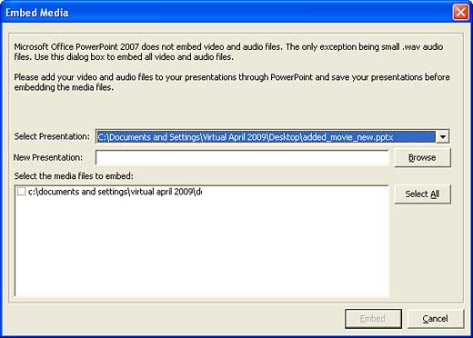 Embed Media dialog box Embed Media dialog box