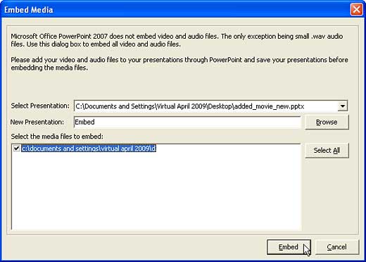 Embed Media dialog box Embed Media dialog box