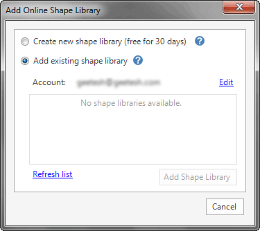 Add Online Shape Library dialog box after you sign in