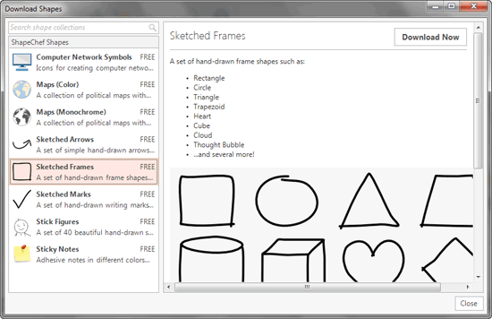 Download Shapes dialog box