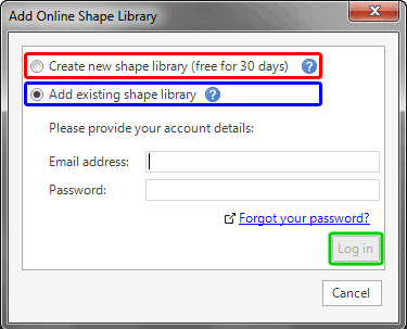 Add Online Shape Library dialog box before you sign in